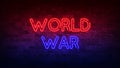 World War neon sign. red and blue glow. neon text. Brick wall lit by neon lamps. Conceptual poster with the inscription. 3d Royalty Free Stock Photo