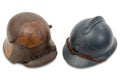 World war one french and german helmets on the white background Royalty Free Stock Photo