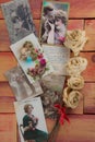 World war one postcards collage and dried roses