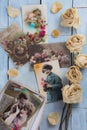 World war one postcards collage and dried roses