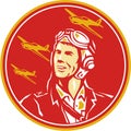 World War 2 Pilot Airman Fighter Plane Circle Retro