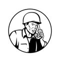 World War Two American Soldier Talking Walkie-Talkie Radio Communication Retro Black and White