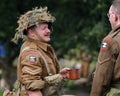 World war two dressed soldiers in British infantry uniform.