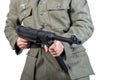 World war two German soldier with machine gun MP 40, close-up Royalty Free Stock Photo