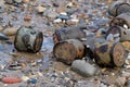 World War two ordnance on beach. Royalty Free Stock Photo