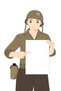 World war two soldier with helmet showing blank signboard