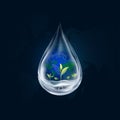 World Water Day background with 3D Water drop with growing plant under clean water on Globe World Map background,Vector Banner Royalty Free Stock Photo