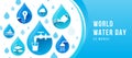 World water day banner Blue drops water with white icons about the topic of water vector design