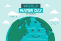 World water day banner cute globle with water smile and raining vector design