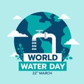 World water day banner with drop water fall from the tap and globle world sign minimal style vector design