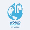 World water day banner - faucet or water tap with a drop of water to glass on drop world sign vector design Royalty Free Stock Photo