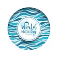 World water day banner - text in circle groove frame with abstract blue water wave texture vector design Royalty Free Stock Photo