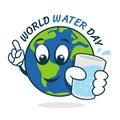 World water day banner with world charactor hold water glass vector design