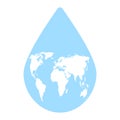 World water day. Blue drop and world map. Save water concept. Protection planet earth. Save planet environmental Royalty Free Stock Photo