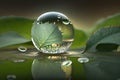 World water day concept. Water drop in nature green leaves background. Generative AI Royalty Free Stock Photo