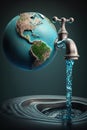 World Water Day Concept. Tap with flowing water from planet Earth Royalty Free Stock Photo