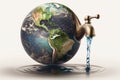 World Water Day Concept. Tap with flowing water from planet Earth