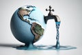 World Water Day Concept. Tap with flowing water from planet Earth