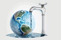 World Water Day Concept. Tap with flowing water from planet Earth