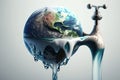 World Water Day Concept. Tap with flowing water from planet Earth