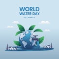 World Water Day the earth pours out water to settlements Cartoon Illustration