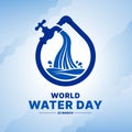 world water day - water fall on tap water with drop shape sign on abstract soft blue wave background vector design Royalty Free Stock Photo