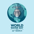 World water day - faucet or water tap with a drop of water out to earth