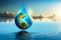 World Water Day. A Globe In The Shape Of A Drop Of Water. Saving Water And World Environmental Protection Concept. Generative AI Royalty Free Stock Photo