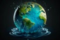 World Water Day. Globe in the shape of a drop of water. Saving water and world environmental protection concept. Generative Ai Royalty Free Stock Photo