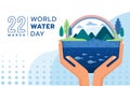 World water day - hand hold care earth with the rain falls the river flows from the forest to the sea vector design Royalty Free Stock Photo