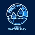 World Water Day - Line circle with drop water and wave curve on circle blue globe earth sign on dark blue background vector design Royalty Free Stock Photo