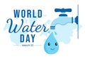 World Water Day on 5 March Illustration with Waterdrop from Earth for Web Banner or Landing Page in Flat Cartoon Hand Drawn
