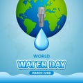World water day march 22nd square banner with globe and water faucet illustration Royalty Free Stock Photo