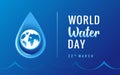 World water day, 22 march text and earth on drop water