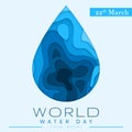 World Water Day in paper cut stile. Abstract waterdrop concept. Save the water. Ecology. Water drop. Vector illustration Royalty Free Stock Photo