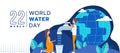 World water day - People are collecting water that flows from the faucet on the earth vector design
