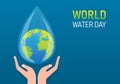 world water day poster campaign on blue background. hand hold save earth drop water in 22 March. vector illustration in flat style