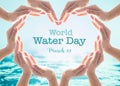 World water day and saving water for csr campaign concept with collaborative hands in love heart shape Royalty Free Stock Photo
