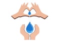 World water day sign symbol with hand make heart for water drop on soft blue background Royalty Free Stock Photo