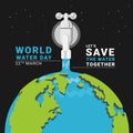 World water day - tap water with water fall on half globe vector design