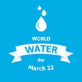 World Water Day. Vector illustration greeting card with drops. Flat style design on blue. Royalty Free Stock Photo