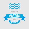 World Water Day. Vector illustration greeting card with waves. Flat style design on gray. Royalty Free Stock Photo