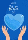 World Water Day Vector Illustration. Illustration with hands and water in the shape of a heart. Perfect for greeting card, poster Royalty Free Stock Photo