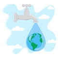 World Water Day Vector Illustration. Illustration with tap and world planet in drop. Perfect for greeting card, poster and banner Royalty Free Stock Photo
