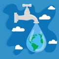 World Water Day Vector Illustration. Illustration with tap and world planet in drop. Perfect for greeting card, poster and banner Royalty Free Stock Photo