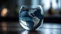 the world in a water glass standing on a table blured background Royalty Free Stock Photo
