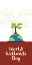 World Wetlands Day. Flat design illustration of earth, green plants and clouds Royalty Free Stock Photo