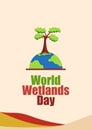 World Wetlands Day. Flat design illustration of earth, green plants and clouds Royalty Free Stock Photo