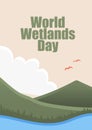 World Wetlands Day. Flat design illustration of earth, green plants and clouds Royalty Free Stock Photo