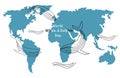 World Whale Day. Silhouettes of whales on a world map. Vector illustration for banners and cards Royalty Free Stock Photo